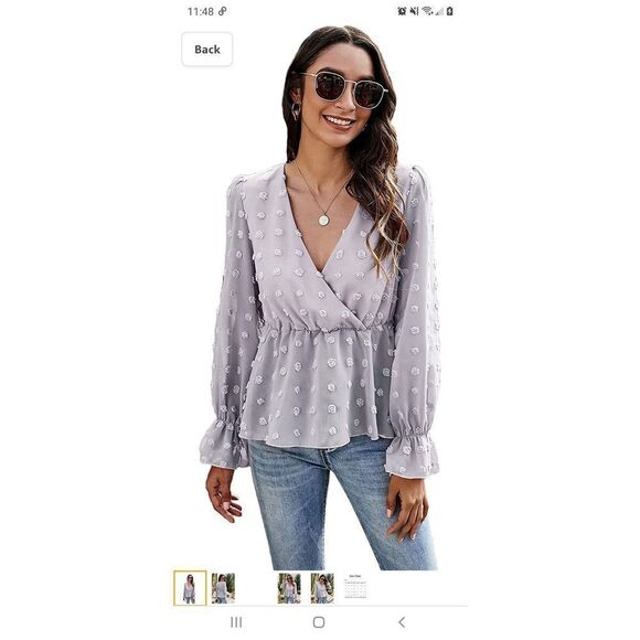 New Small Mauve Purple Long Flounce Sleeve V-Neck Ruffle Hem Blouse Top - Picture 1 of 7